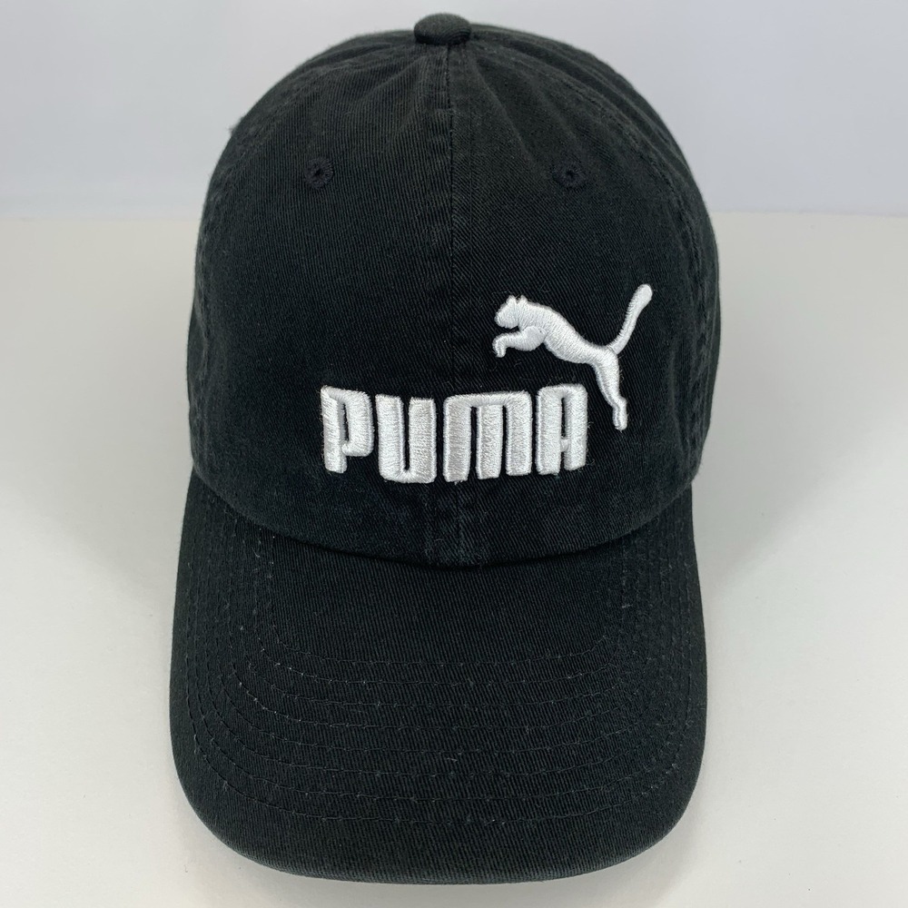 PUMA Black White Hat Adjustable Strap OSFA Unstructured Baseball Cap